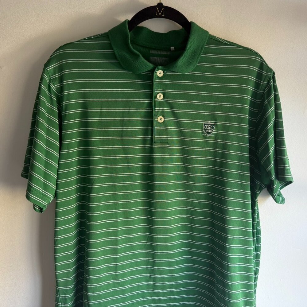 Adidas Golf Chattanooga Golf Club - Green & White Striped Climacool Polo - Sz L‌